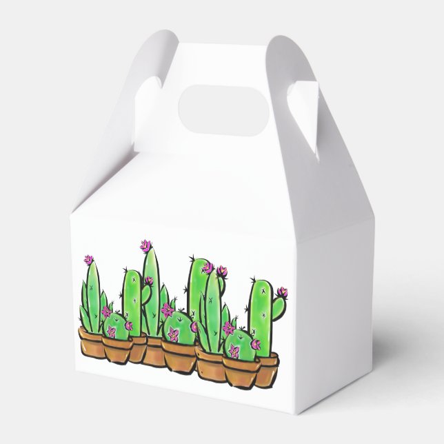 Caixinha De Lembrancinhas Cacto Cactos suculentas florindo rosa  (Verso)