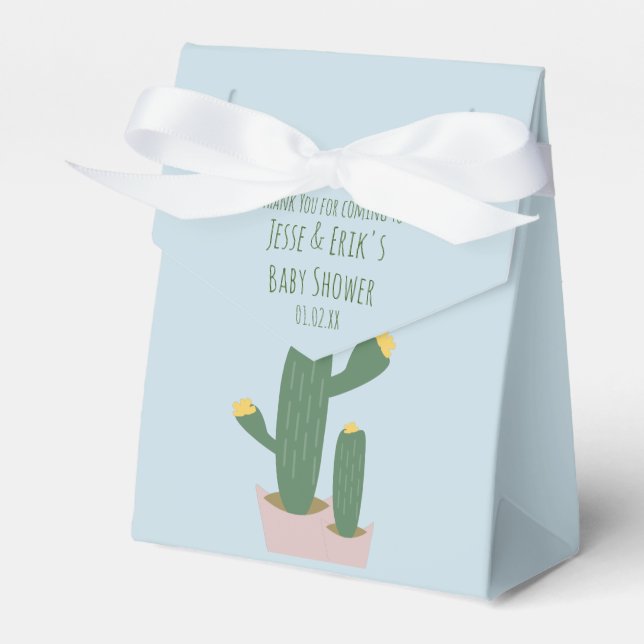 Caixinha De Lembrancinhas Cactus Cupcakes  Chá de Bebê Obrigado Azul Rosa   (Frente)