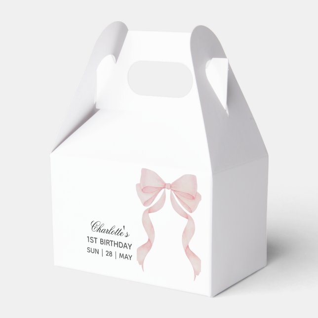 Caixinha De Lembrancinhas Caja para regalos pink bow 1st birthday (Frente)
