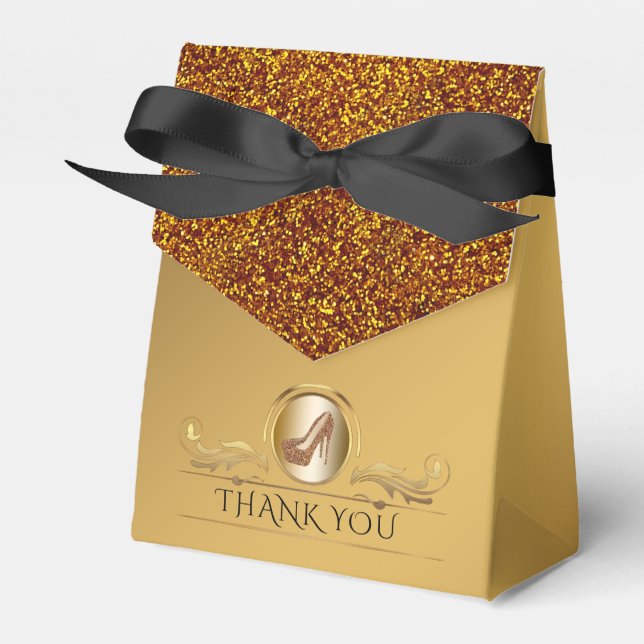 Caixinha De Lembrancinhas Calçados de alto salto Dourados elegantes (Frente)