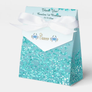 Caixinha De Lembrancinhas Cancer Dourado e Azul Teal - Dia de Aniversário