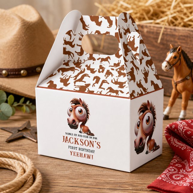 Caixinha De Lembrancinhas Caricaturas de Cavalos Aniversário de 1 ano (Horse Caricatures 1st Birthday Party Favor Boxes)