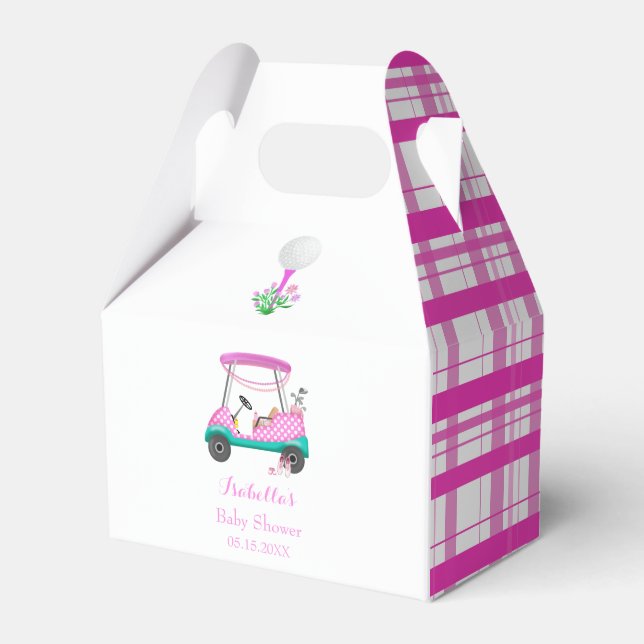 Caixinha De Lembrancinhas Carrinho De Golfe Rosa Com Chá de fraldas De Abast (Frente)