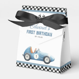 Caixinha De Lembrancinhas Carro de Corrida Azul Vintage Aniversário de 1 ano