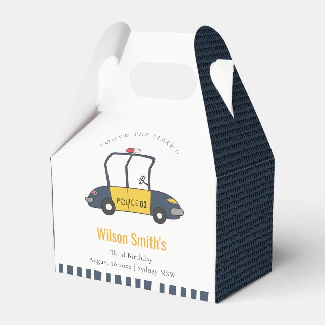 Caixinha De Lembrancinhas Carro De Polícia Amarelo Marinho Bonito, Crianças  (Frente)