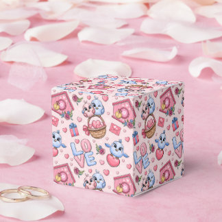 Caixinha De Lembrancinhas Casal de desenho animado de aves, corações, casern