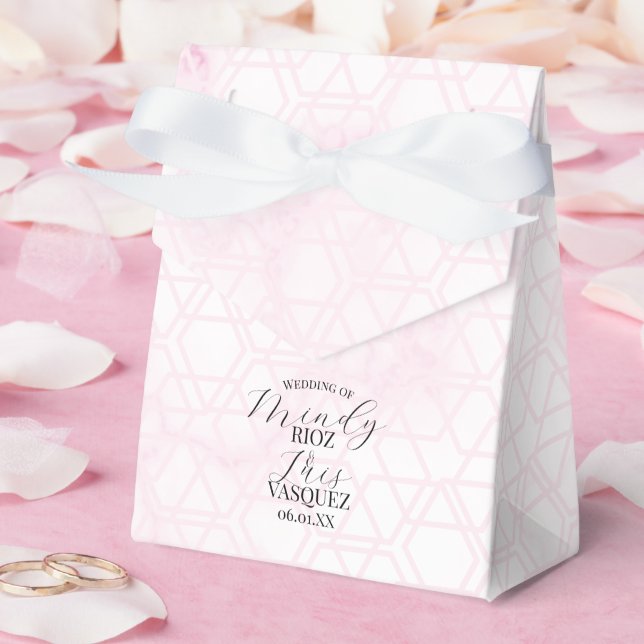 Caixinha De Lembrancinhas Casamento Abstrato Rosa Script Preto Mármore  (Casamento)