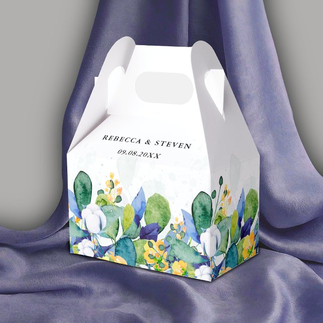 Caixinha De Lembrancinhas Casamento azul-branco floral elegante (Criador carregado)