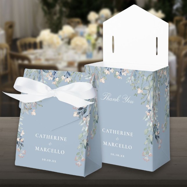 Caixinha De Lembrancinhas Casamento Azul com Derramamento Floral (Wildflowers Floral Dusty Blue Wedding Favor Box)