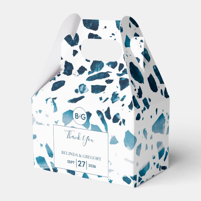 Caixinha De Lembrancinhas Casamento Azul Mosaico Moderno Abstrato Terrazzo (Frente)