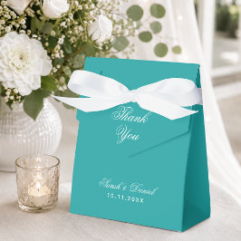 Caixinha De Lembrancinhas Casamento Azul-Verde Simples Caligrafia Obrigado 