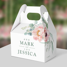 Caixinha De Lembrancinhas Casamento Bilíngue Chinês Rosa Flor Obrigado