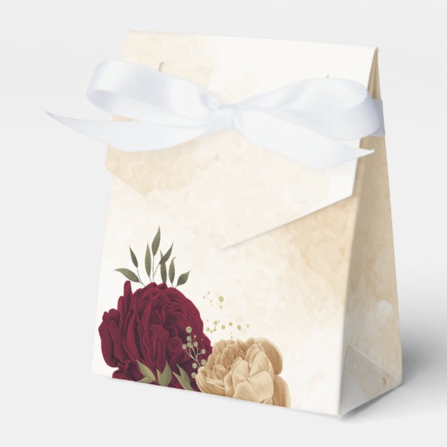 Caixinha De Lembrancinhas Casamento botânico de ouro verde-branco Maroon (Frente)