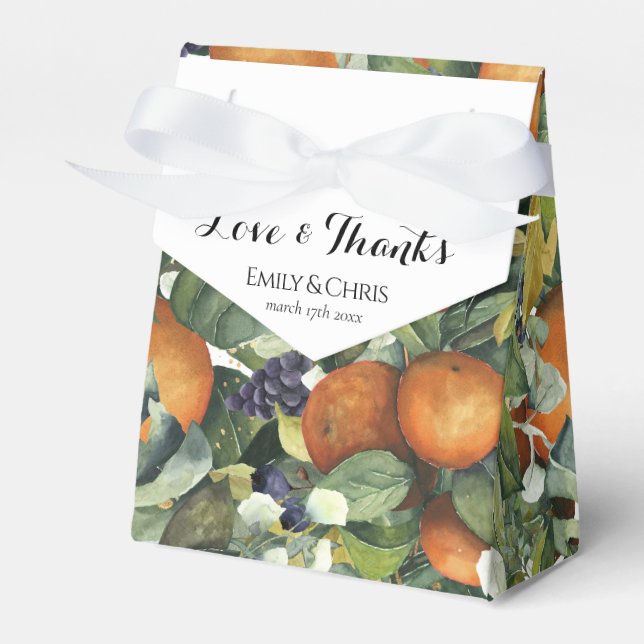 Caixinha De Lembrancinhas Casamento Botânico Elegante de Citrinos e Verduras (Frente)