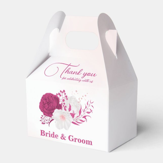 Caixinha De Lembrancinhas casamento botânico fuchsia flores (Frente)