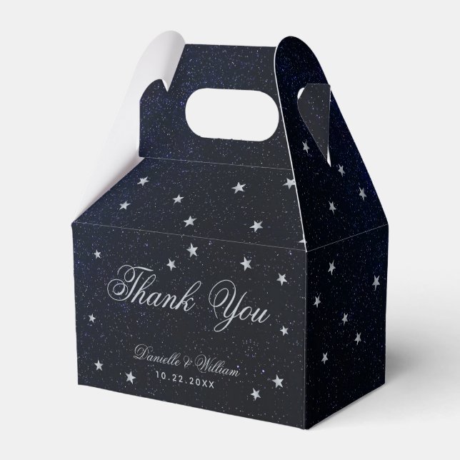 Caixinha De Lembrancinhas Casamento Celestial Azul Estrela Noite Caligrafia (Frente)