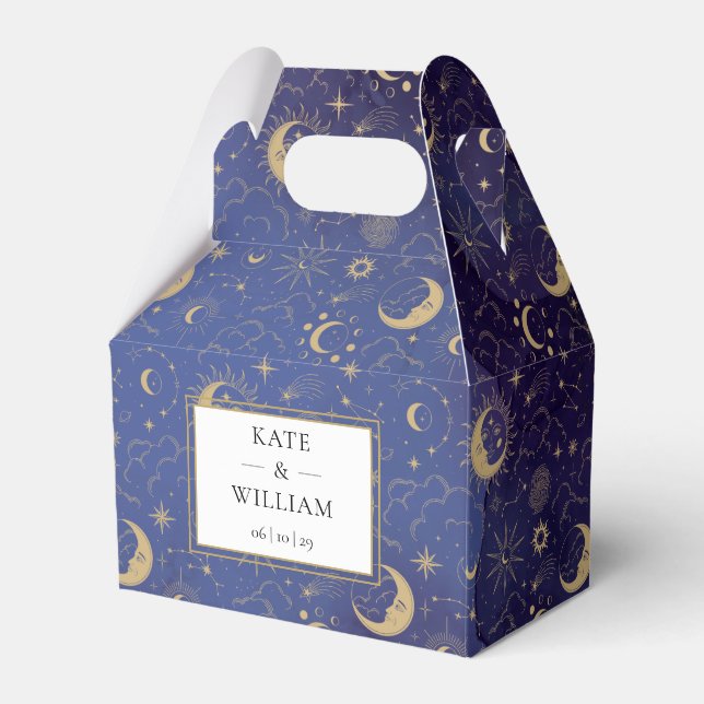 Caixinha De Lembrancinhas Casamento Celestial De Estrelas Místicas E Luas (Frente)