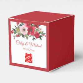 Caixinha De Lembrancinhas Casamento chinês moderno floral aquarela rosa verm