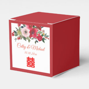 Caixinha De Lembrancinhas Casamento chinês moderno floral aquarela rosa verm