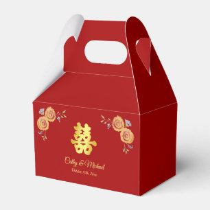 Caixinha De Lembrancinhas Casamento chinês vermelho laranja floral dupla fel
