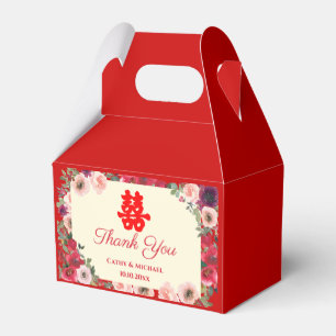 Caixinha De Lembrancinhas Casamento chinês vermelho roxo floral obrigado 