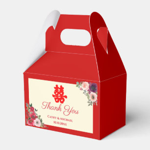 Caixinha De Lembrancinhas Casamento chinês vermelho roxo floral obrigado