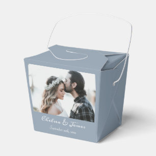 Caixinha De Lembrancinhas Casamento com Fotografia da Caligrafia Dusty Blue 