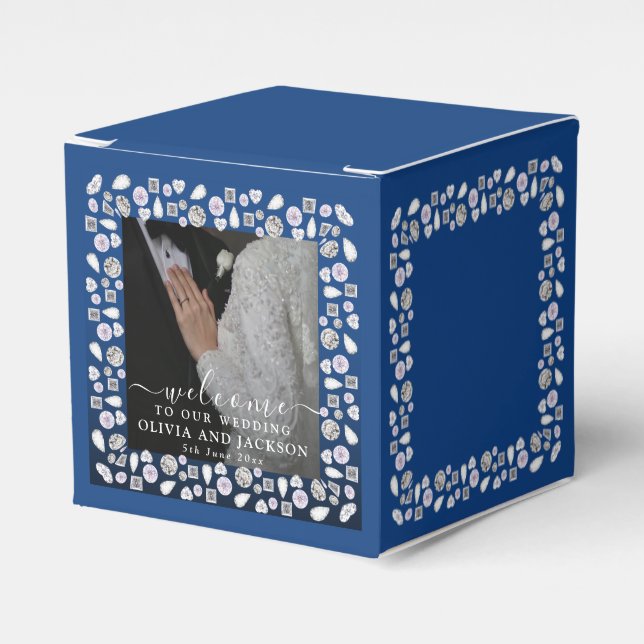 Caixinha De Lembrancinhas Casamento com Lente de Diamante Azul de Silver Ele (Frente)