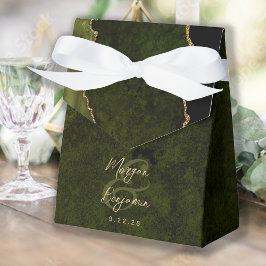 Caixinha De Lembrancinhas Casamento com Letra Dourada em Ágata Verde Oliva
