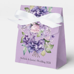 Caixinha De Lembrancinhas Casamento com Rosas de Aquarela Rosa Violeta