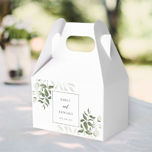 Caixinha De Lembrancinhas Casamento com Verde Salvia e Floral Branco