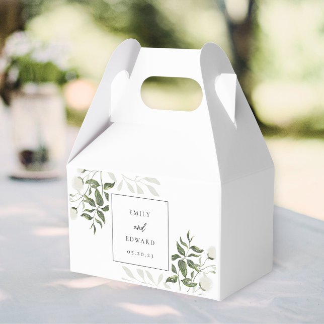 Caixinha De Lembrancinhas Casamento com Verde Salvia e Floral Branco (Criador carregado)