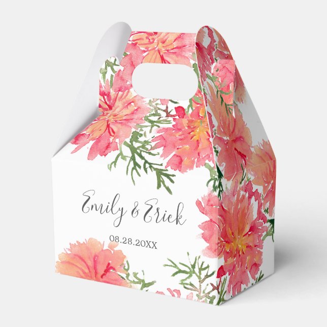 Caixinha De Lembrancinhas Casamento das Flores de Dália Laranja e Rosa (Frente)