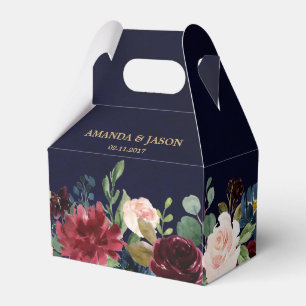 Caixinha De Lembrancinhas Casamento de Boho Russo Floral Marinho Vermelho Bu