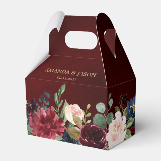 Caixinha De Lembrancinhas Casamento de Boho Russo Floral Marinho Vermelho Bu (Frente)