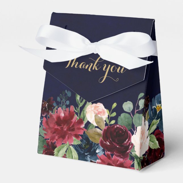 Caixinha De Lembrancinhas Casamento de Boho Russo Floral Marinho Vermelho Bu (Frente)