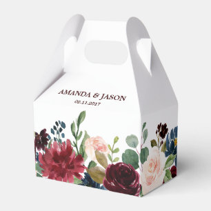 Caixinha De Lembrancinhas Casamento de Boho Russo Floral Marinho Vermelho Bu