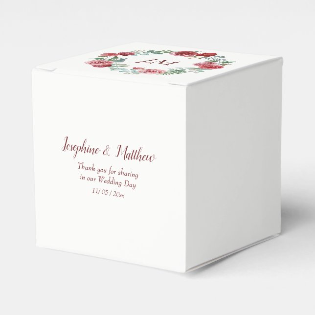 Caixinha De Lembrancinhas Casamento de Burgundy Floral Rosa Wreath Monograma (Frente)