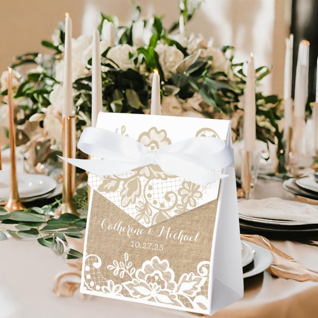 Caixinha De Lembrancinhas Casamento De Burlap E Lace Rustic Country (Criador carregado)