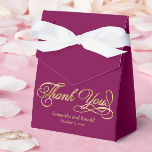 Caixinha De Lembrancinhas Casamento de Caligrafia Burgundy & Dourado em Folh