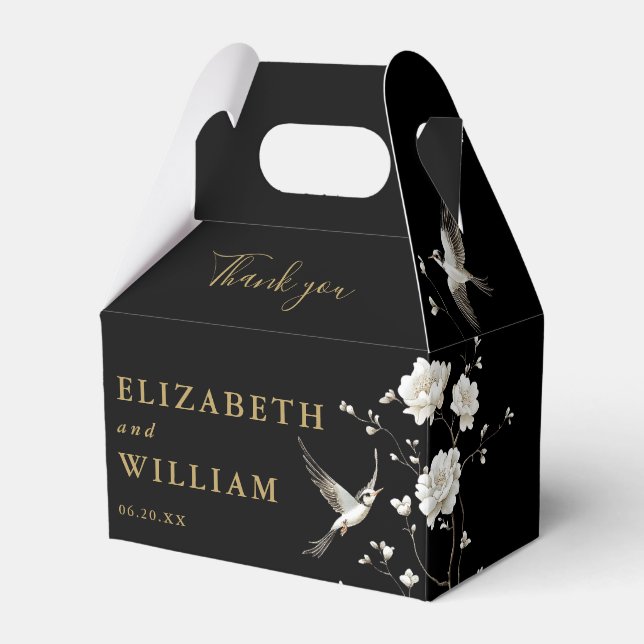 Caixinha De Lembrancinhas Casamento De Chinoiserie Preta E Dourada Obrigado (Frente)