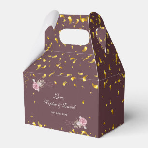 Caixinha De Lembrancinhas Casamento de Confetti Dourado Floral Maroon