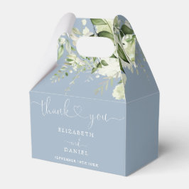 Caixinha De Lembrancinhas Casamento de Coração Floral Azul Empoeirado Script