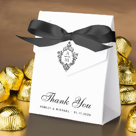 Caixinha De Lembrancinhas Casamento de Crest Monograma Preto e Branco Obriga