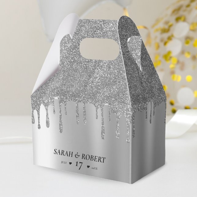 Caixinha De Lembrancinhas Casamento de Derramamento de Silver Glitter (Silver Glitter Drip Wedding Favor Box)