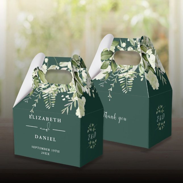 Caixinha De Lembrancinhas Casamento de Emerald Floral Greenery Monograma (Emerald Floral Greenery Monogram Wedding Favor Boxes)