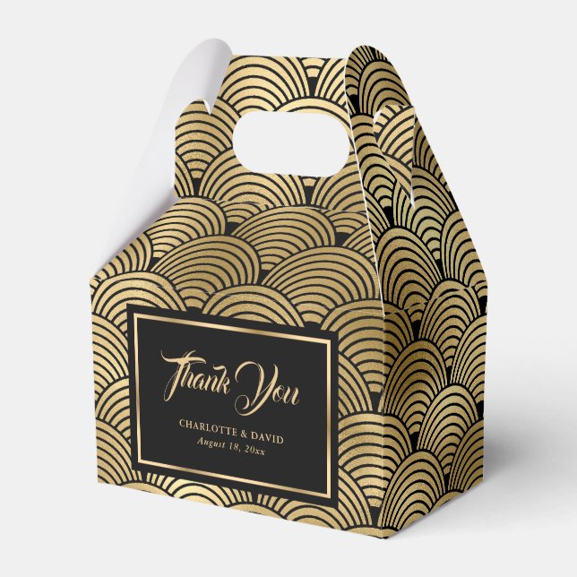 Caixinha De Lembrancinhas Casamento de Escamas de Seashell Douradas e Negras (Frente)