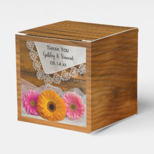 Caixinha De Lembrancinhas Casamento de Faux Barn Wood Daisy Trio Lace