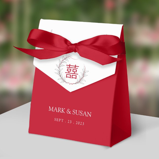 Caixinha De Lembrancinhas Casamento de Felicidade Dupla Chinesa Obrigado (Red Ribbon is not included)