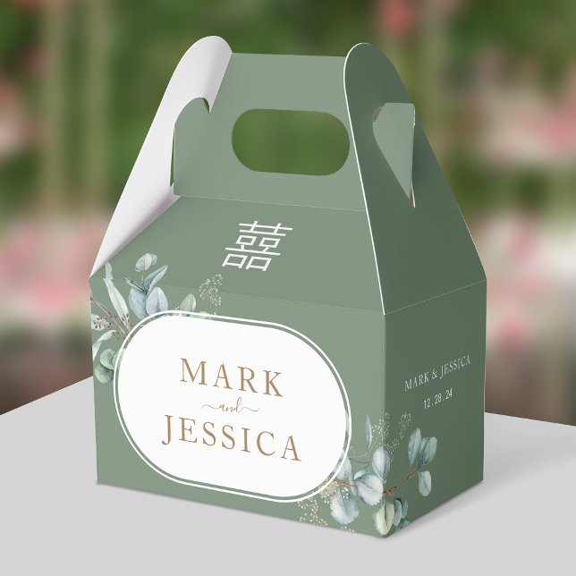 Caixinha De Lembrancinhas Casamento de Felicidade Dupla Eucalipto Obrigado (Criador carregado)